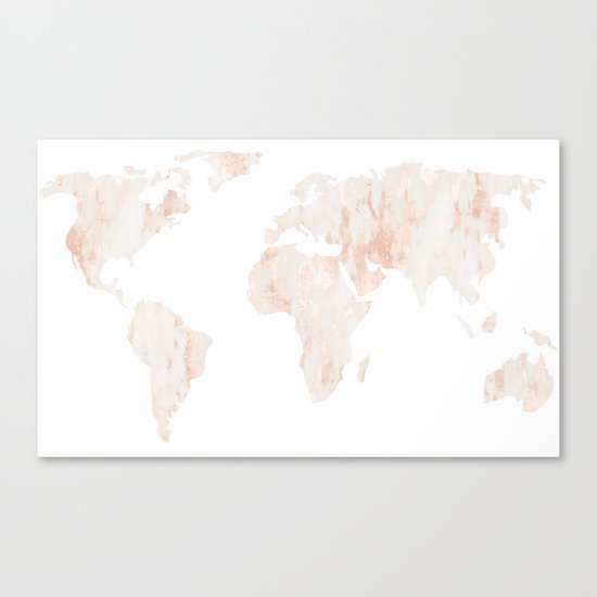 Marble World Map Light Pink Rose Gold Shimmer Canvas Print
