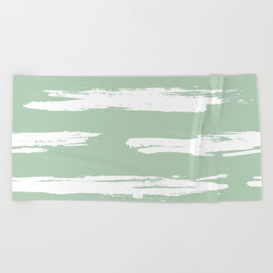 Swipe Stripe White on Pastel Cactus Green Beach Towel