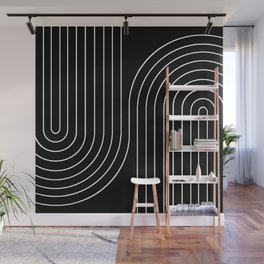Minimal Line Curvature II Black and White Mid Century Modern Arch Abstract Wall Mural