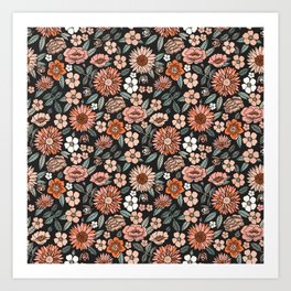 70s flowers - 70s, retro, spring, floral, florals, floral pattern, retro flowers, boho, hippie, earthy, muted Art Print