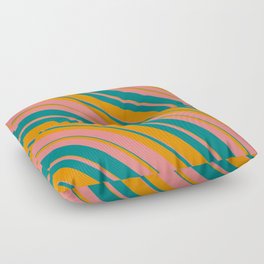 [ Thumbnail: Light Coral, Teal & Dark Orange Colored Striped Pattern Floor Pillow ]
