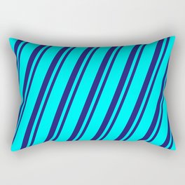 [ Thumbnail: Cyan & Midnight Blue Colored Striped/Lined Pattern Rectangular Pillow ]