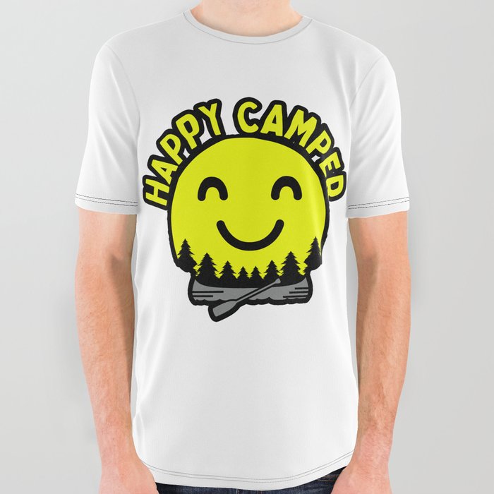 Happy Camper Cute Sunshine Camping Canoe Happy Face Family Trip All Over Graphic Tee