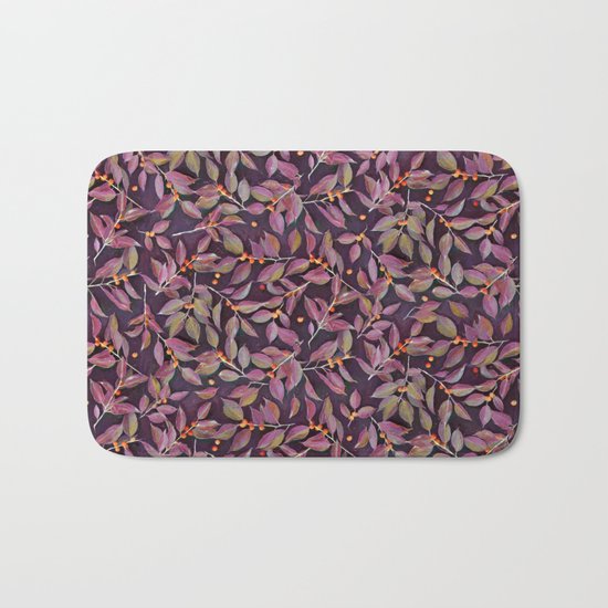 Leaves + Berries in Olive, Plum & Burnt Orange Bath Mat