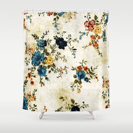 Cream Blue Yellow Floral Shower Curtain