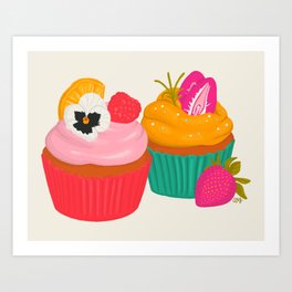 Raspberry and Citrus Cupcake, Rosemary and Strawberry Cupcake Art Print