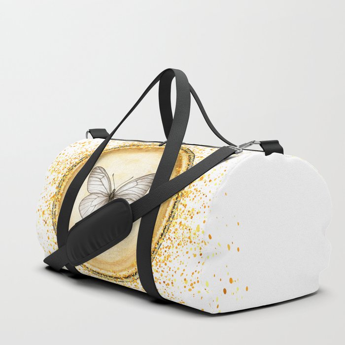 Hand-Drawn Butterfly Gold Circle Pendant Duffle Bag