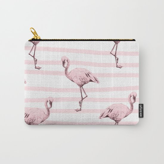 Flamingos on Drawn Stripes in Pink Flamingo Carry-All Pouch