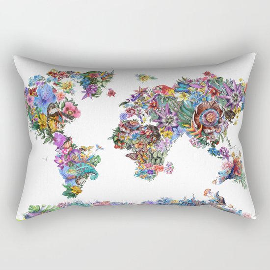 tropical floral world map Rectangular Pillow