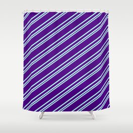 [ Thumbnail: Turquoise & Indigo Colored Striped Pattern Shower Curtain ]