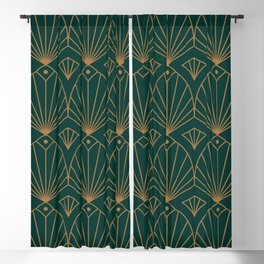 Art Deco Emerald Green & Gold Pattern Blackout Curtain