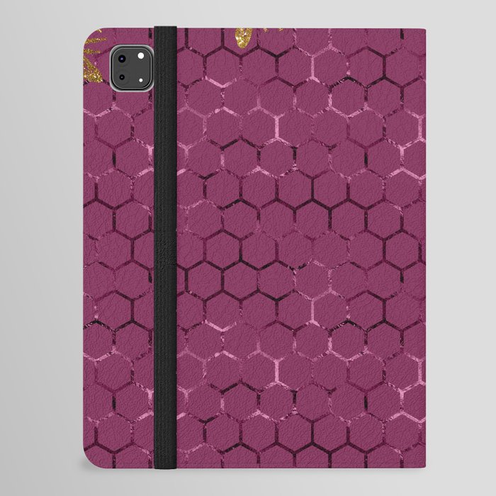 Burgundy Metallic Honeycomb Bees Pattern iPad Folio Case
