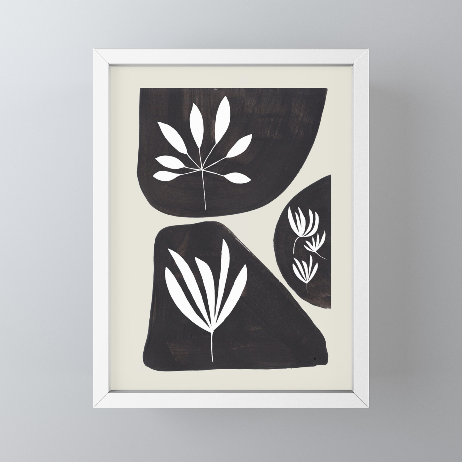 Black White Minimalist Tribal Floral Fossilized Ink Shapes Dark