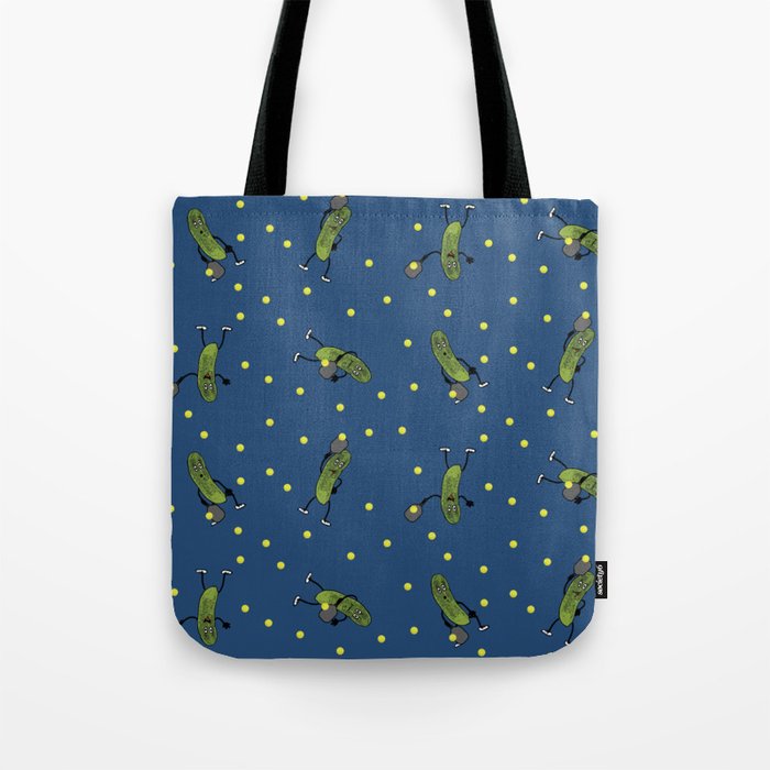 Pickle Pickleball players on blue.  Tote Bag