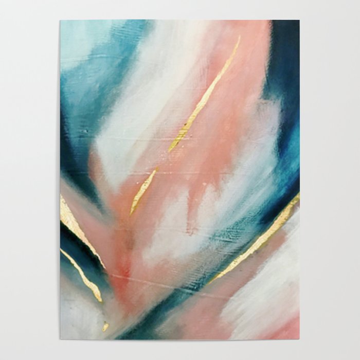 Celestial [3]: a minimal abstract mixed-media piece in Pink, Blue, and gold by Alyssa Hamilton Art Poster