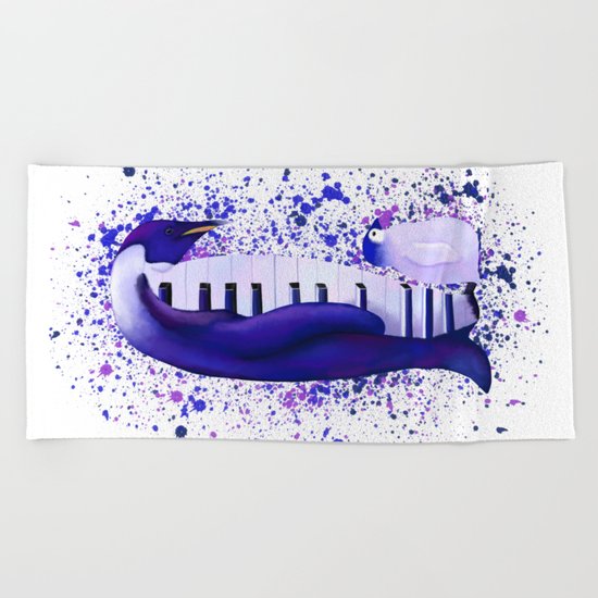 Piano Penguins Beach Towel