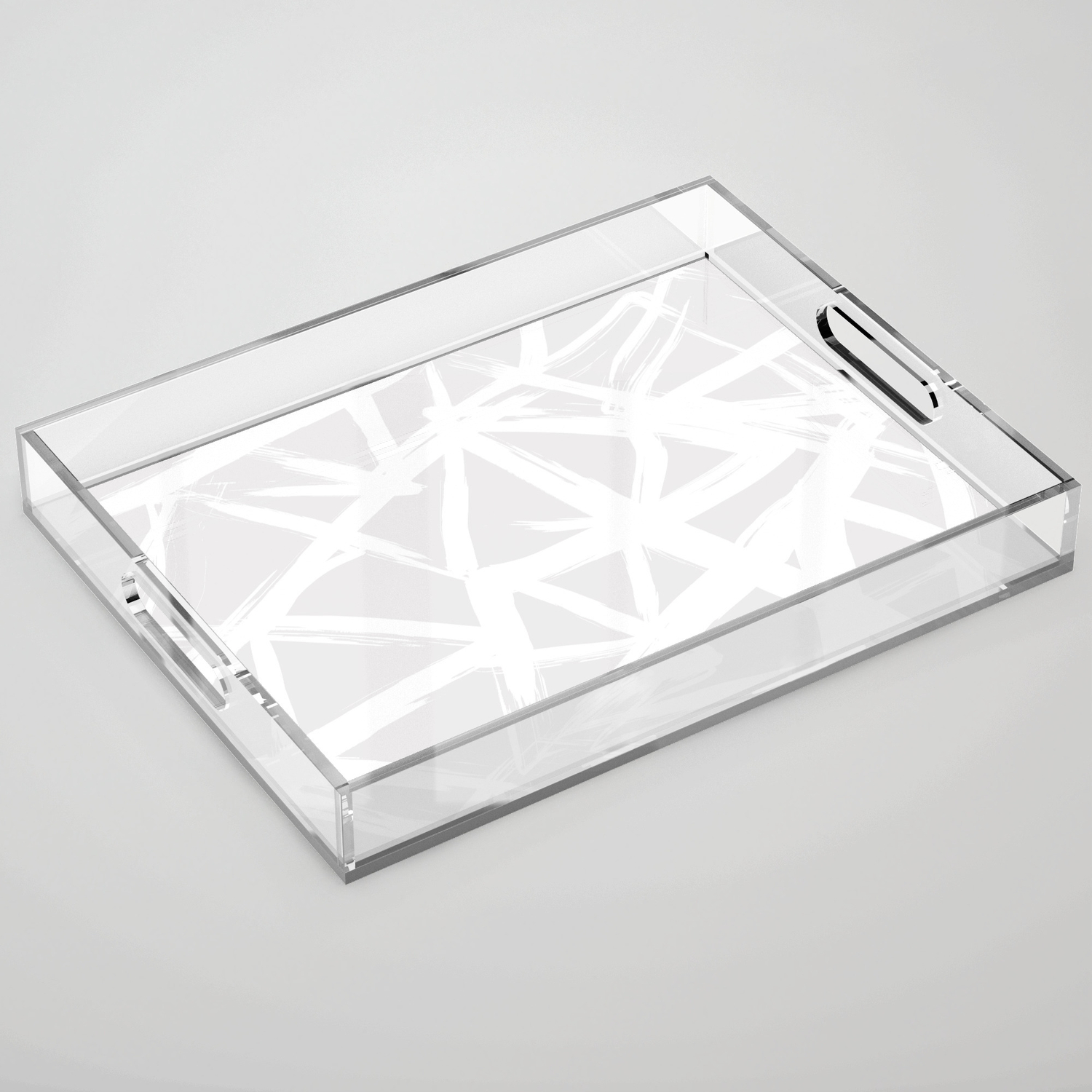 Modern White Abstract Geometric Brushstrokes Light Grey Acrylic