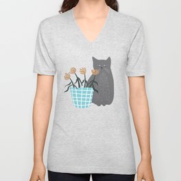 Cat with lilies V Neck T Shirt