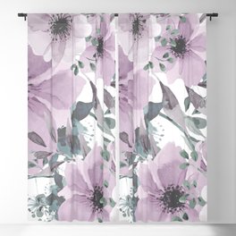 Floral Watercolor, Purple and Gray Blackout Curtain