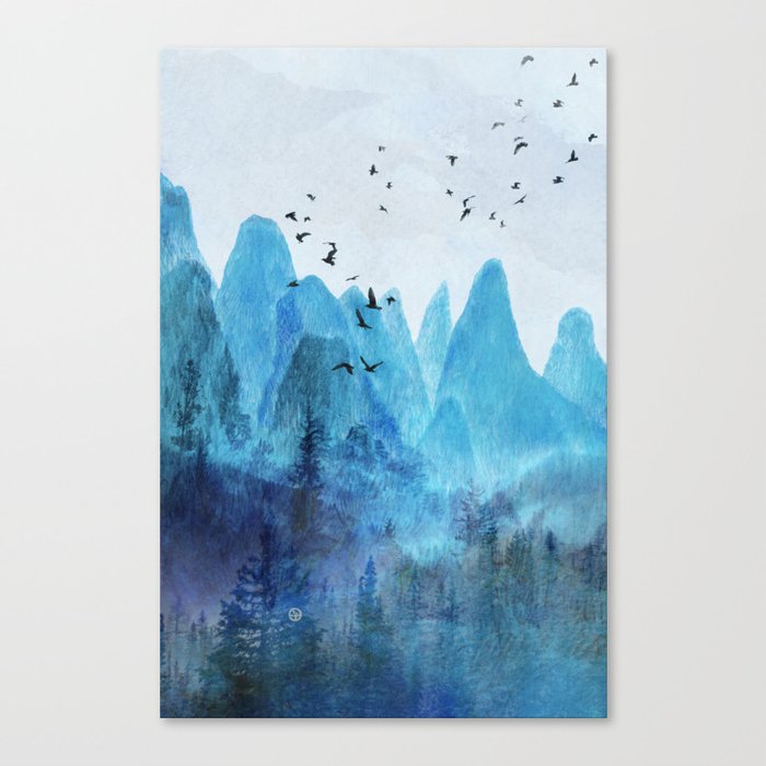 Turquoise Blue Mountainscape w Pine Forests Canvas Print