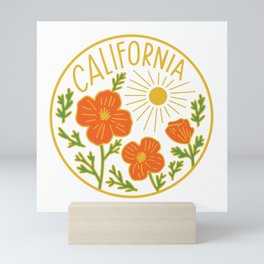 California Poppy Sun White Mini Art Print