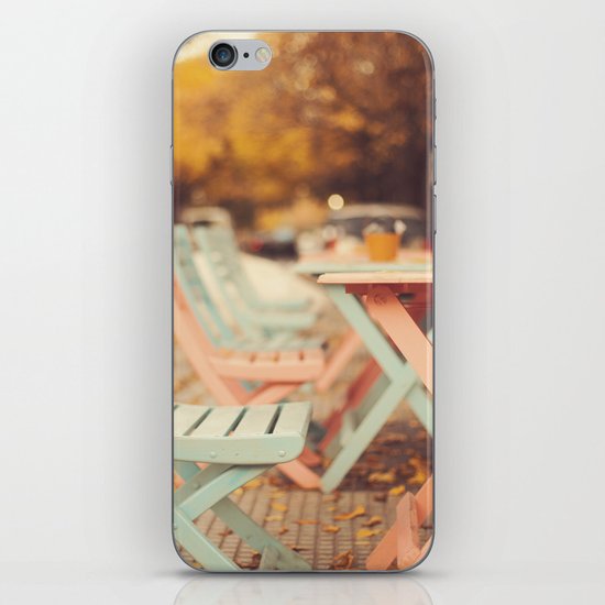 Dream Autumn (Pink and blue coffee shop chairs on retro and vintage fall) iPhone & iPod Skin