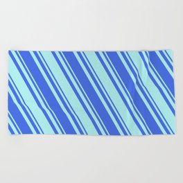 [ Thumbnail: Royal Blue & Turquoise Colored Lined/Striped Pattern Beach Towel ]