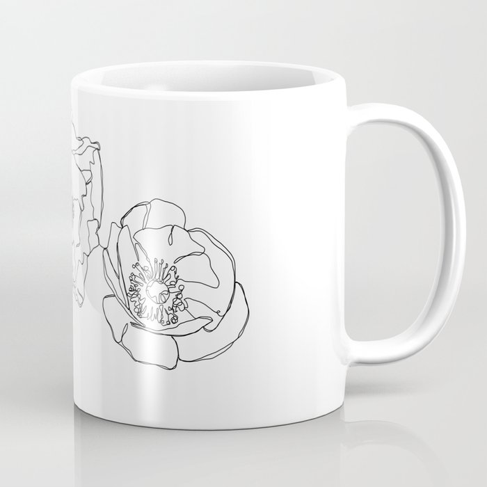 Botanical illustration line drawing - Poppies Coffee Mug