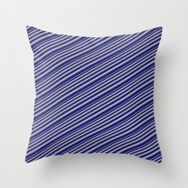 [ Thumbnail: Dark Grey & Midnight Blue Colored Lined/Striped Pattern Throw Pillow ]