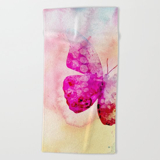Pink Watercolor Butterfly Beach Towel