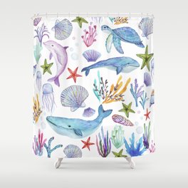 under the sea watercolor Shower Curtain