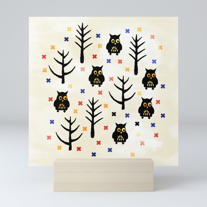 Black Owl Halloween pattern Mini Art Print