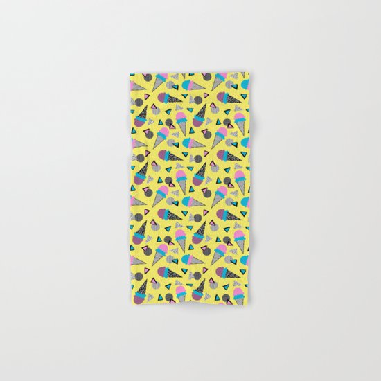 Cruncher - memphis throwback ice cream cone desert 1980s 80s style retro geometric neon pop art Hand & Bath Towel