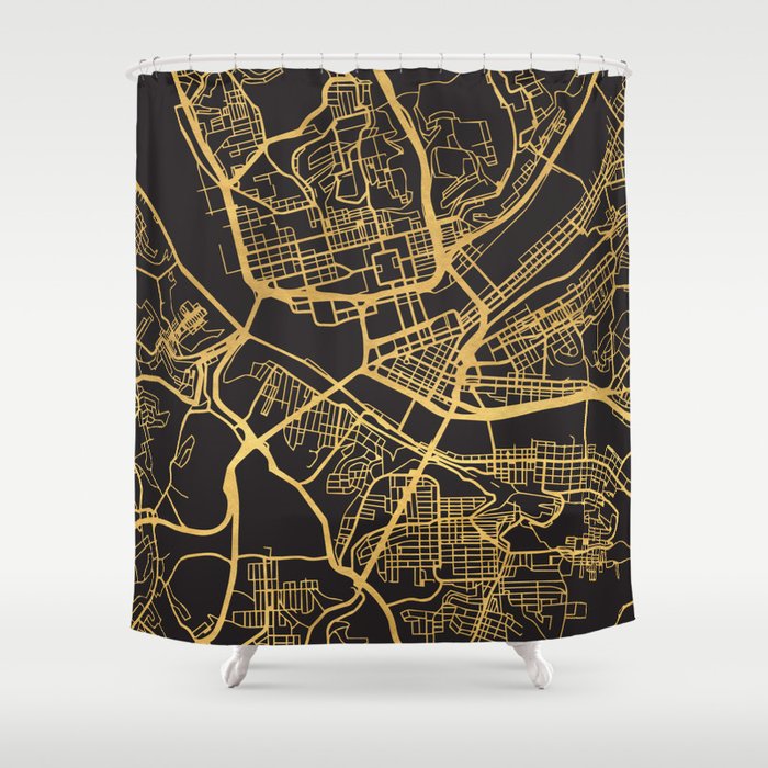 PITTSBURGH PENNSYLVANIA GOLD ON BLACK CITY MAP Shower Curtain