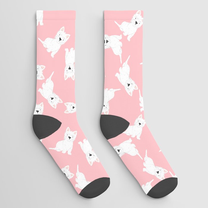 Westie Pink Pattern Socks