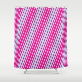 [ Thumbnail: Deep Pink and Light Blue Colored Lined/Striped Pattern Shower Curtain ]
