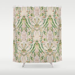 Green Pink Leaf Flower Paisley Shower Curtain