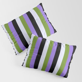 [ Thumbnail: Purple, Green, Lavender & Black Colored Lined/Striped Pattern Pillow Sham ]