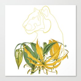 Yellow Lily Line Art Turned Tiger Head Canvas Print