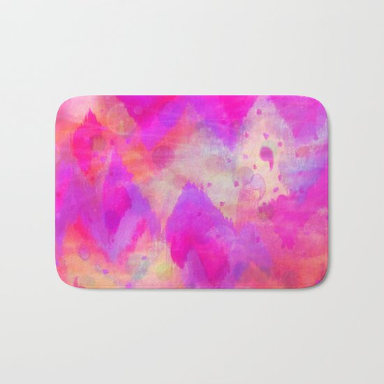 BOLD QUOTATION, Revisited - Intense Raspberry Peachy Pink Vibrant Abstract Watercolor Ikat Pattern Bath Mat