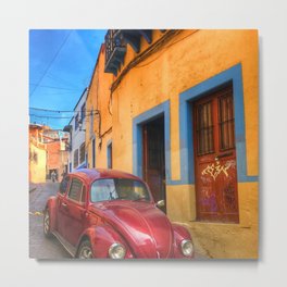 Mexico Photography - Car Parked In A Narrow Mexican Street Metal Print