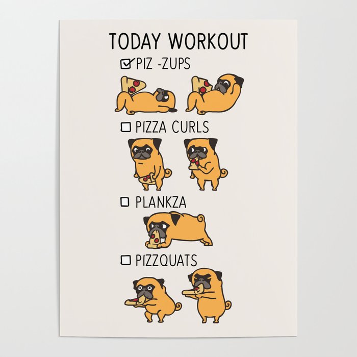 Society6 ケース Pug Workout by Huebucket Today Workout with the pug Poster by Huebucket | Society6