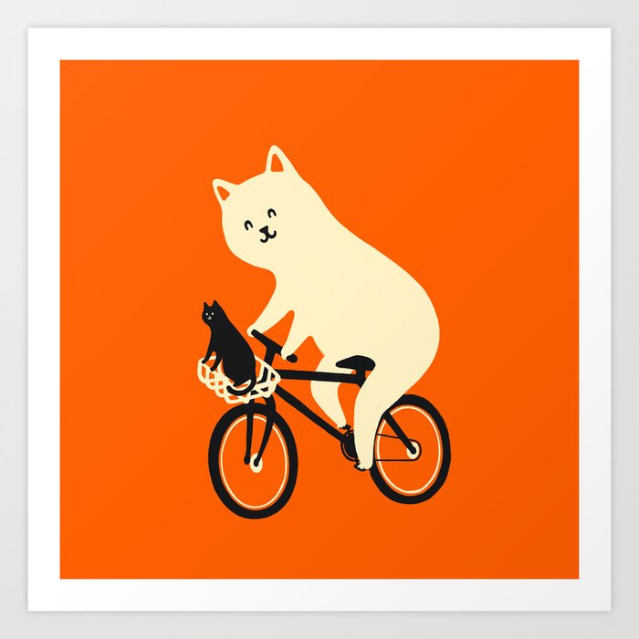 Happy go Lucky Cat 3 ride to the moon Art Print