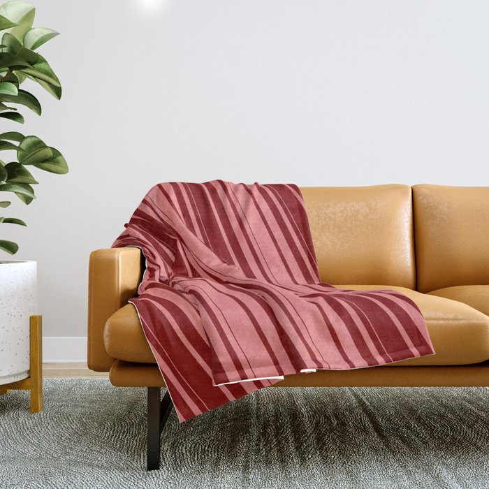 Light Coral & Maroon Colored Stripes Pattern Throw Blanket