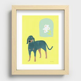 Dog and a Mini Half-Round Window - Green and Yellow Recessed Framed Print