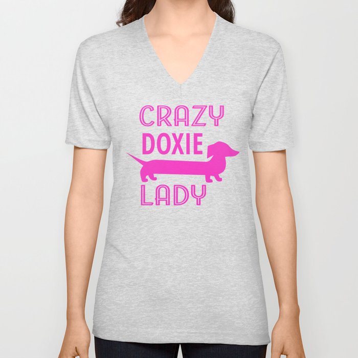 Crazy Dachshund Lady V Neck T Shirt
