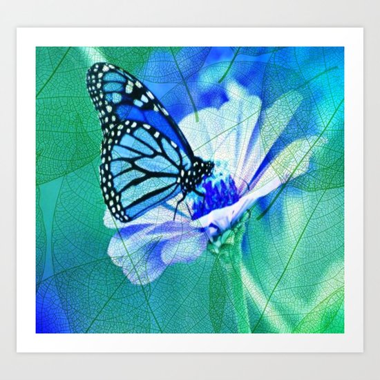 Butterfly, Flower And Leaves Art Print