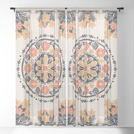 Wildflower Mandala Tapestry Pattern Sheer Curtain