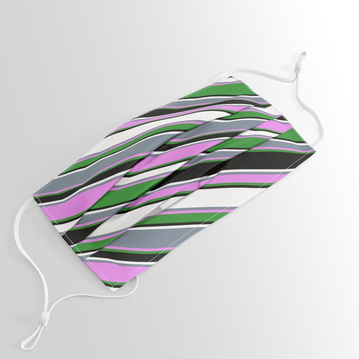 Vibrant Slate Gray, Violet, Forest Green, Black, and White Colored Stripes Pattern Face Mask