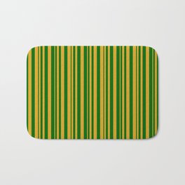 [ Thumbnail: Goldenrod and Dark Green Colored Stripes Pattern Bath Mat ]